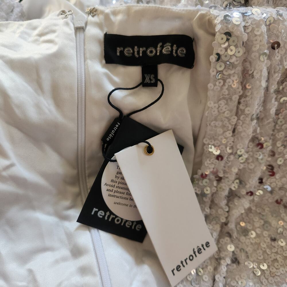 Retrofete Camille Sequin Chiffon Dress V Neck Long Sleeve Maxi White Size XS NWT - Picture 10 of 12